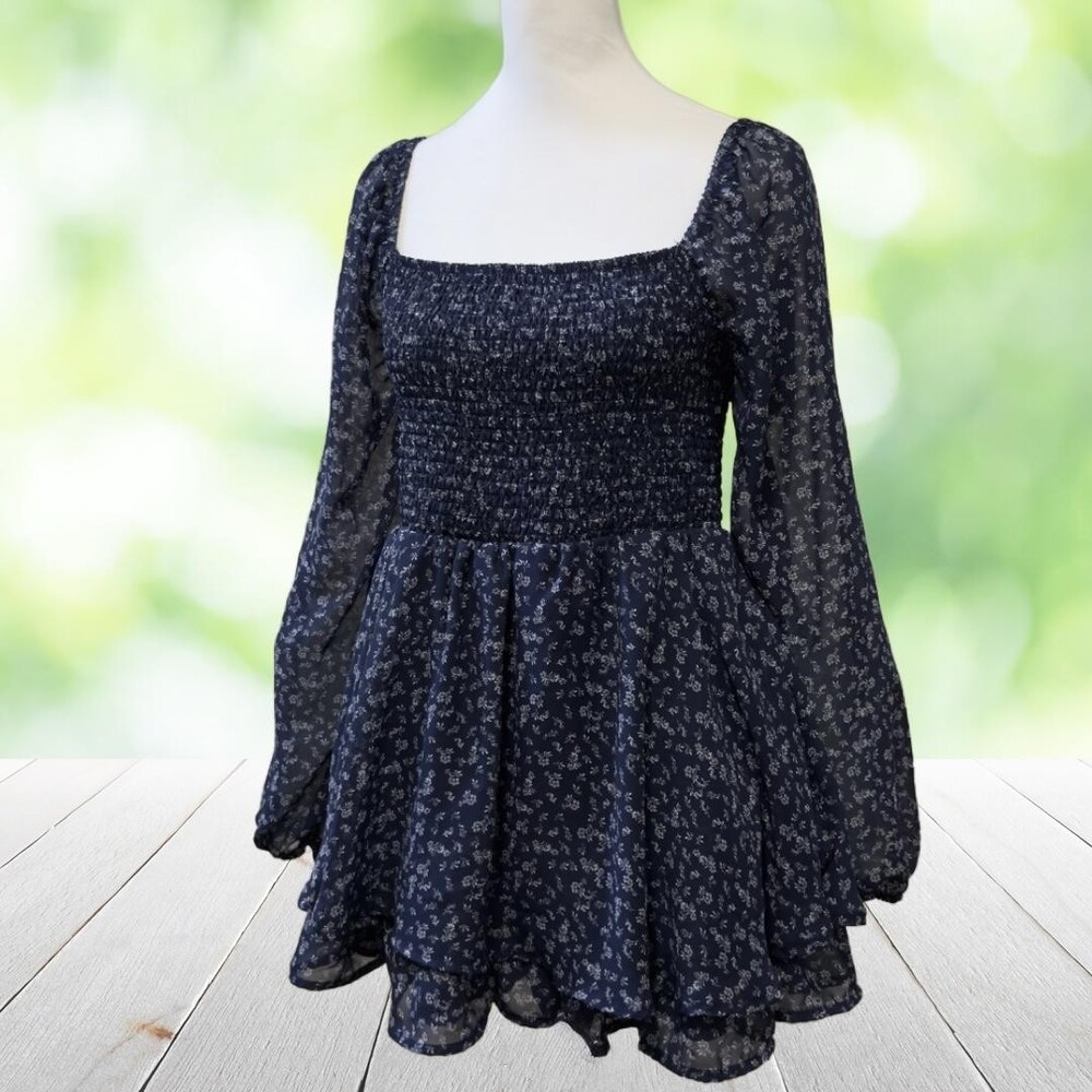 ARDEN B Mini Dress Built In Shorts Blue Floral Smocked Tiered Layered EUC Sz XL